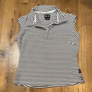 Adidas Womens Small / Medium Brown White Striped Collared Cap Sleeve Top SAMPLE